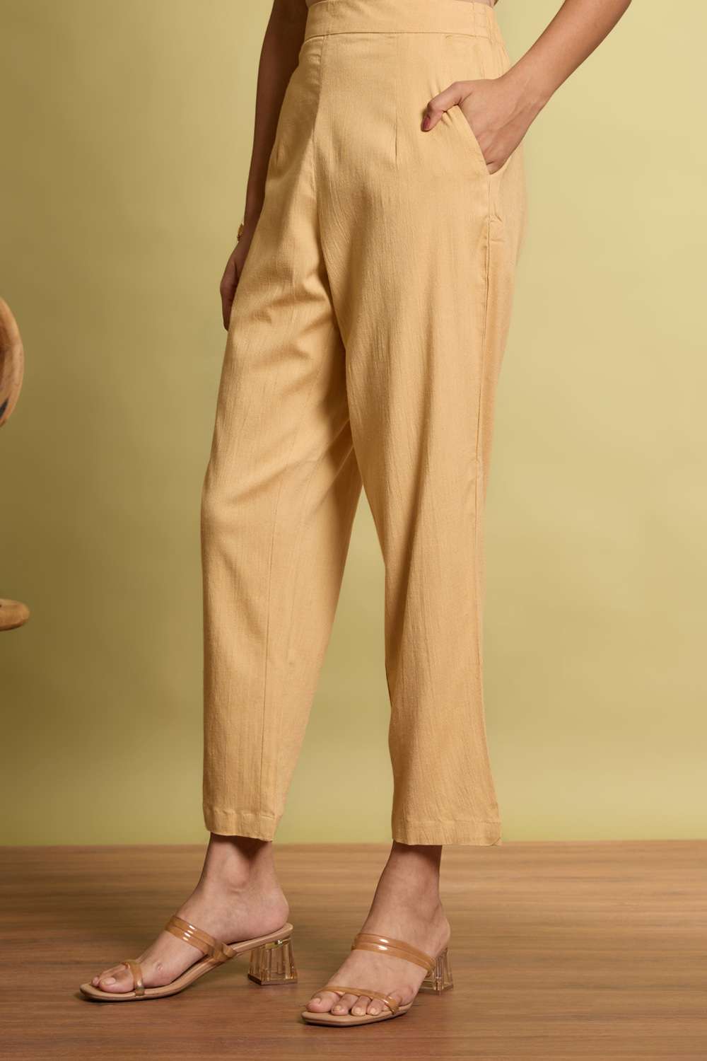 Beige Woven Viscose Trouser image number null