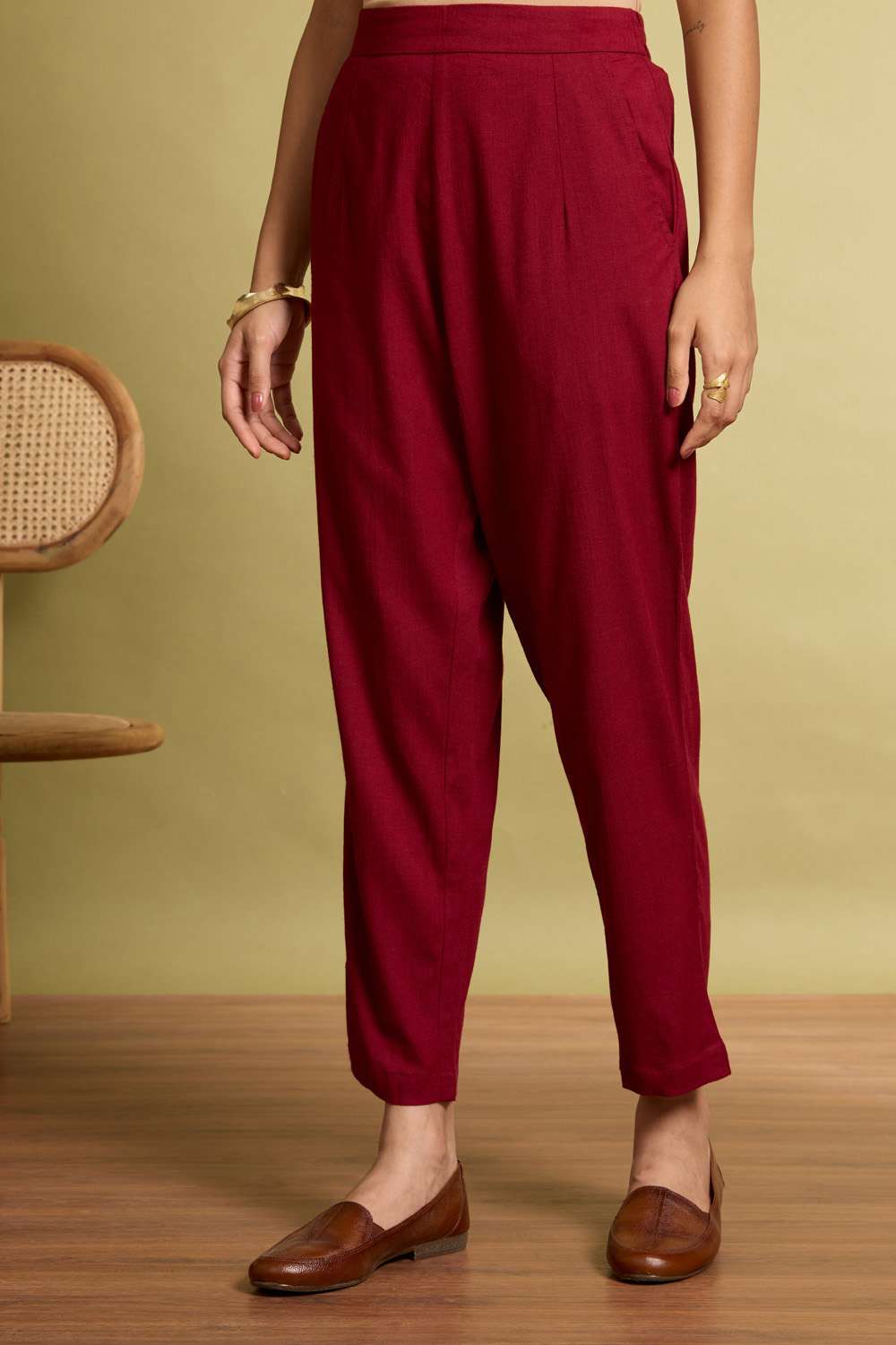 Dark Red Woven Viscose Trouser image number null