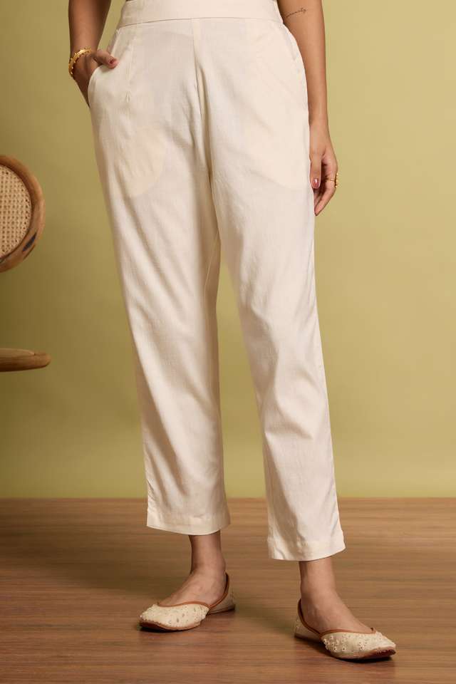 Off White Woven Viscose Trouser thumbnail image number null