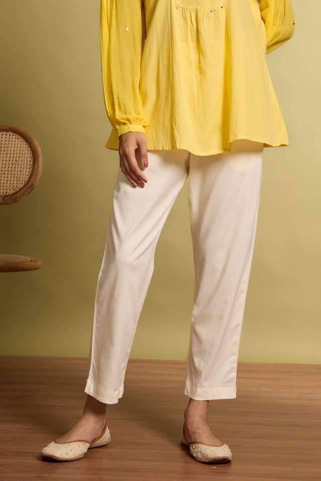 Off White Woven Viscose Trouser thumbnail image number null