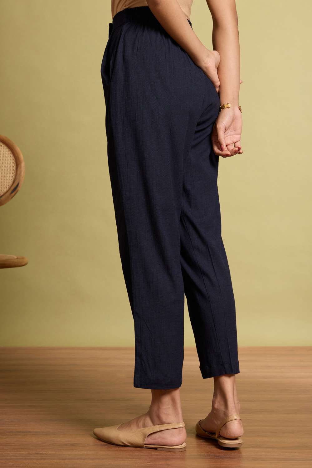 Dark Blue Woven Viscose Trouser image number null