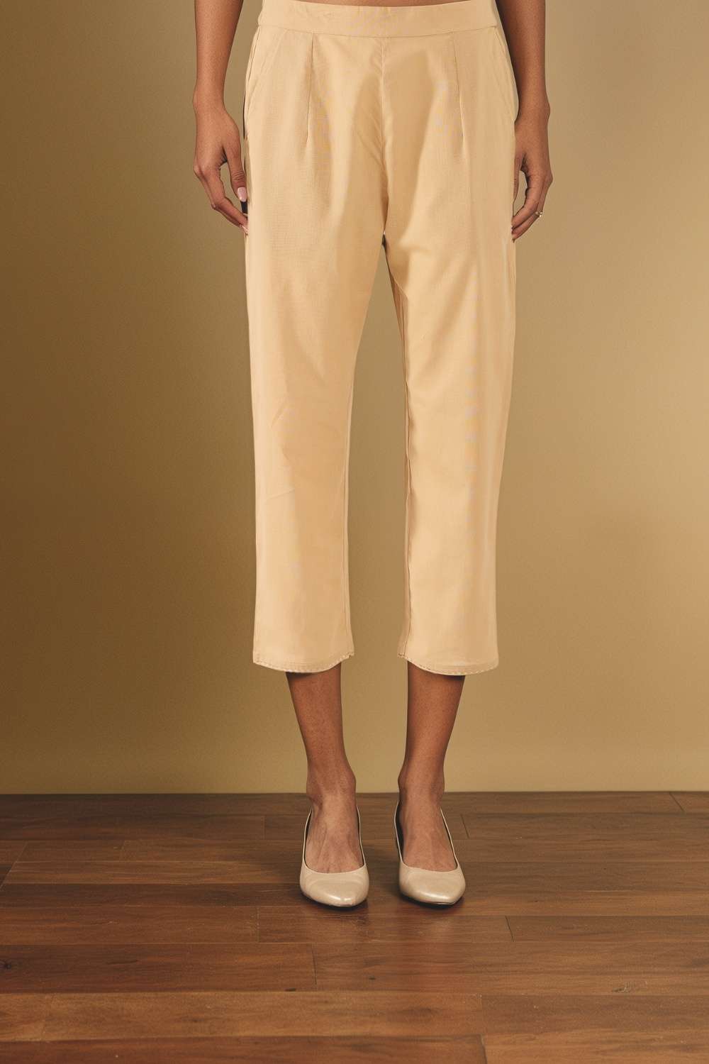 Beige Woven Pure Cotton Trouser image number null