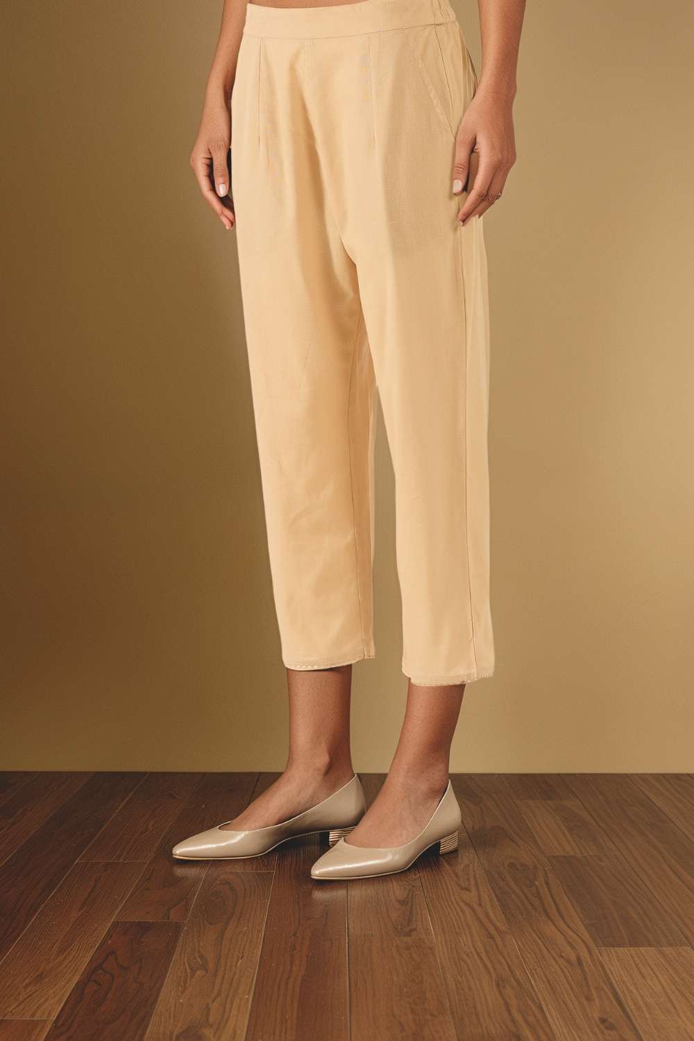 Beige Woven Pure Cotton Trouser image number null
