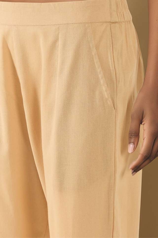 Beige Woven Pure Cotton Trouser thumbnail image number null