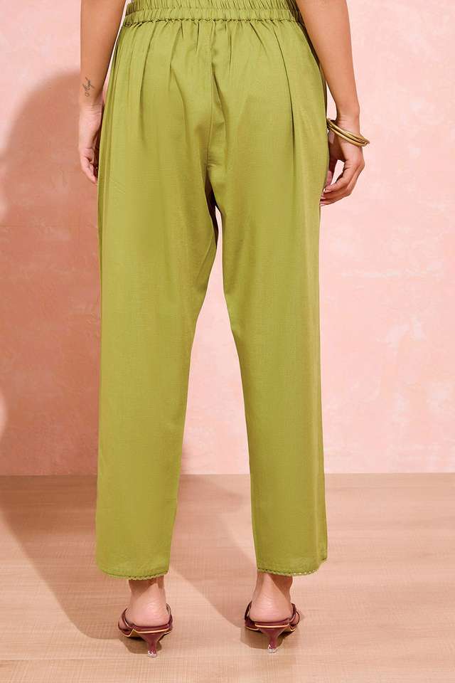 Green Woven Pure Cotton Linen Trouser thumbnail image number null