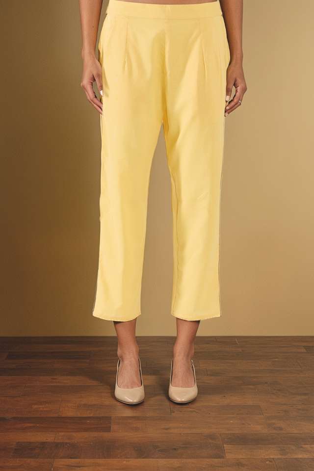 Light Yellow Woven Pure Cotton Linen Trouser
