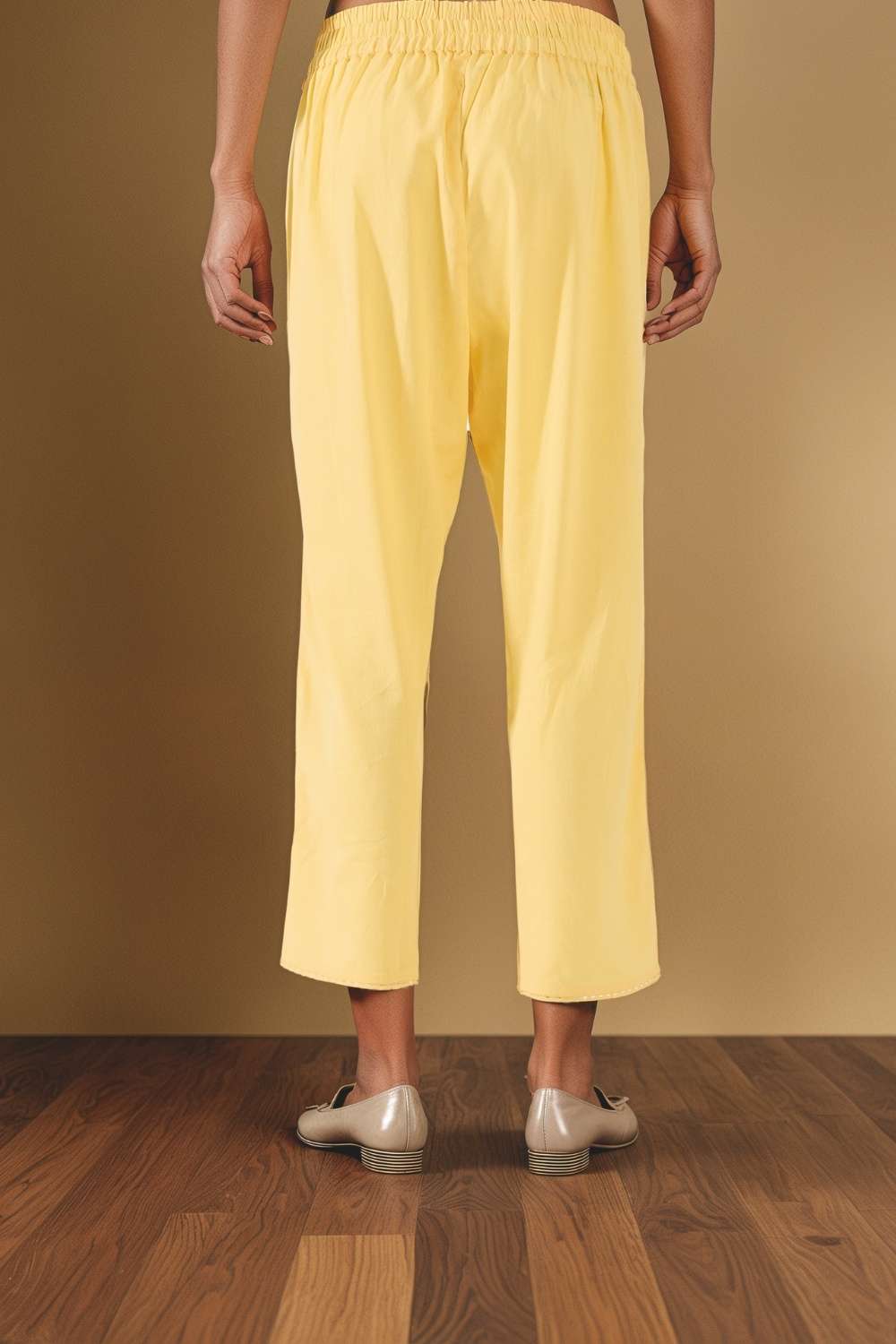 Light Yellow Woven Pure Cotton Linen Trouser image number null