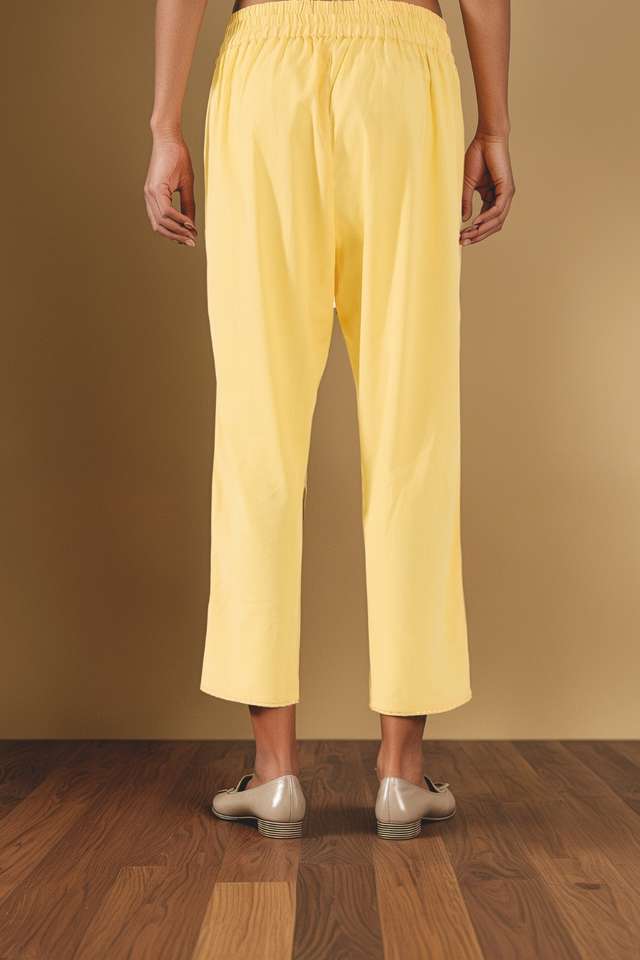 Light Yellow Woven Pure Cotton Linen Trouser thumbnail image number null