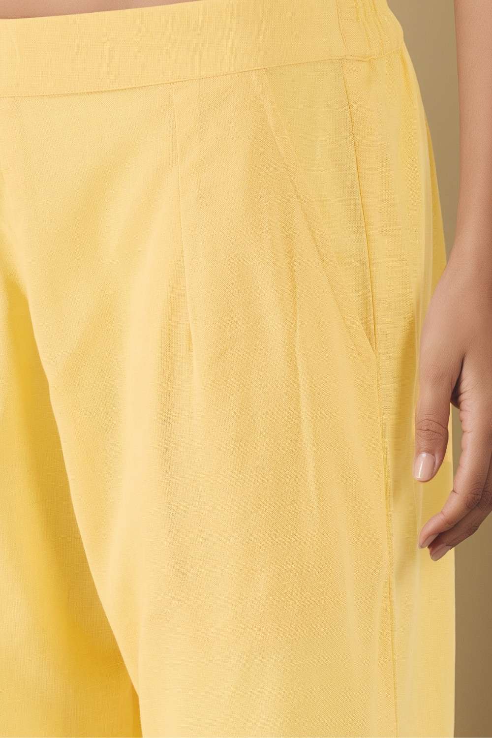 Light Yellow Woven Pure Cotton Linen Trouser image number null