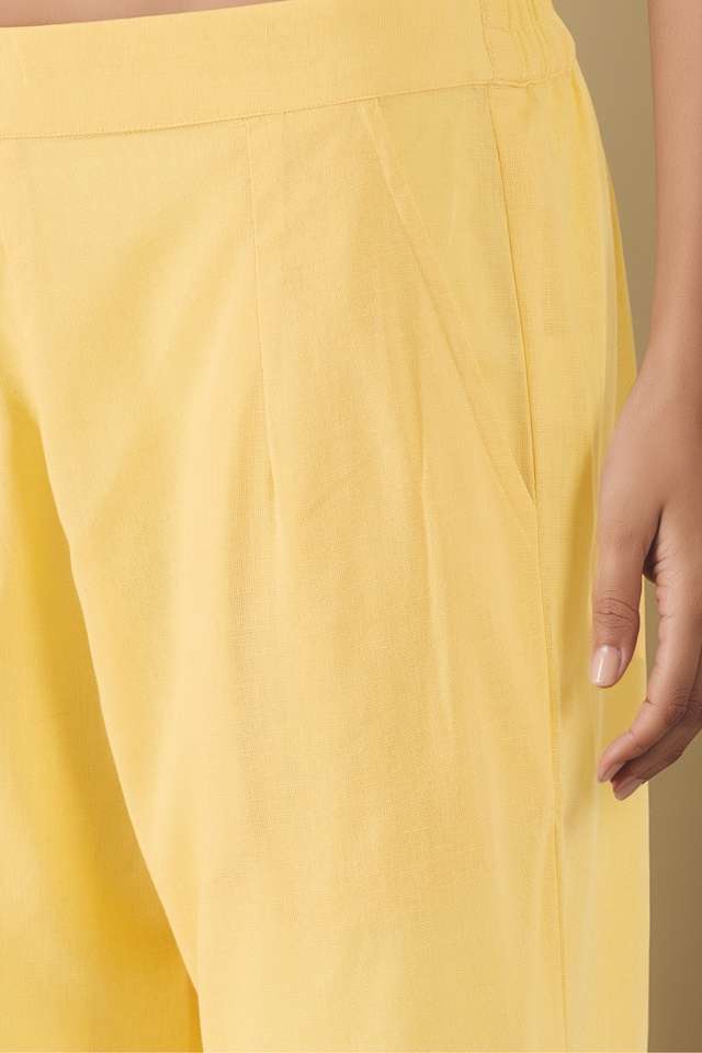 Light Yellow Woven Pure Cotton Linen Trouser thumbnail image number null
