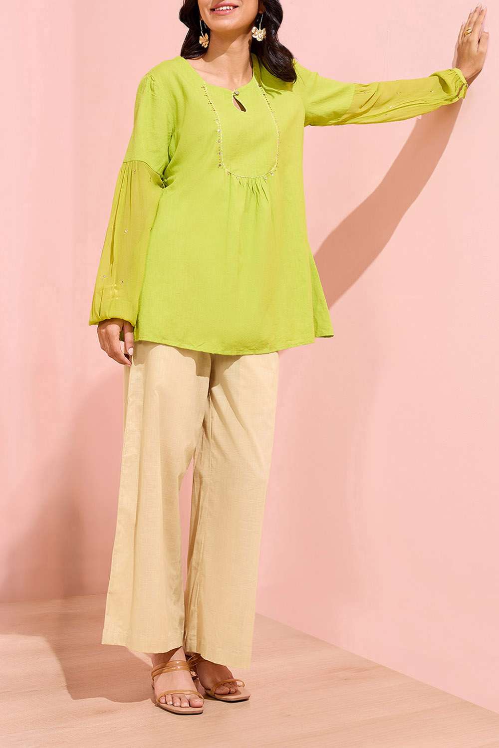 Beige Woven Pure Cotton Trouser image number null