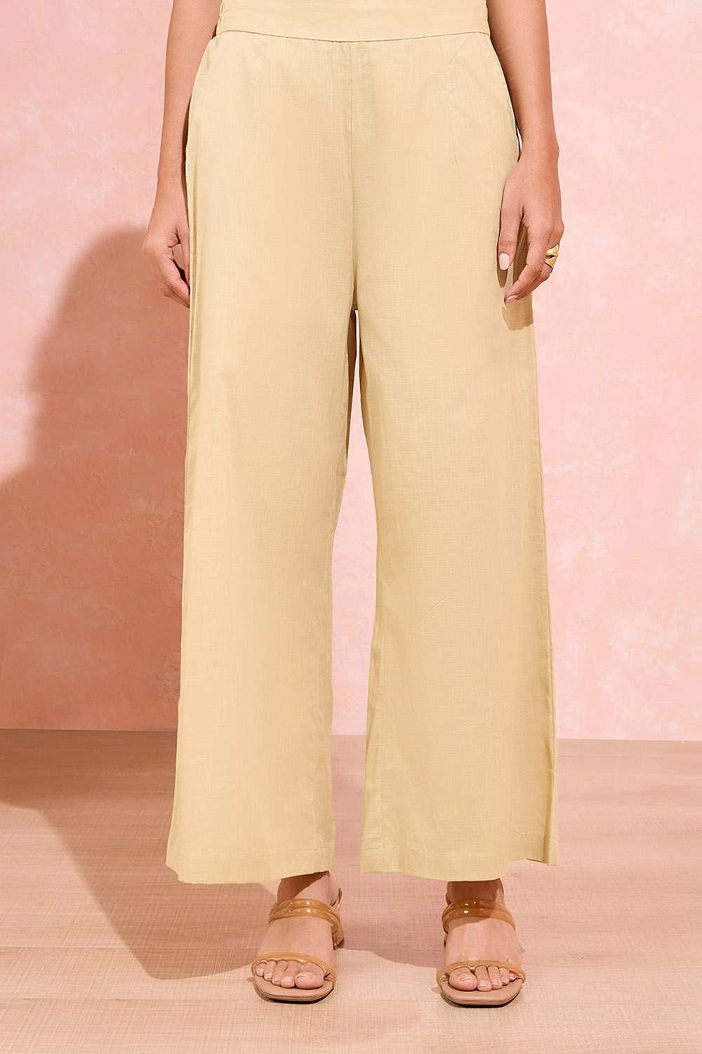 Beige Woven Pure Cotton Trouser image number null