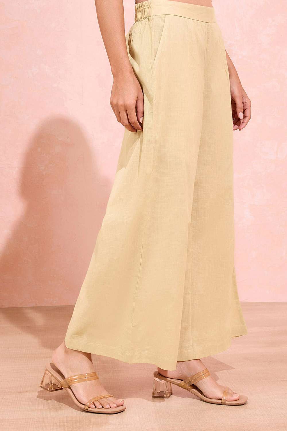 Beige Woven Pure Cotton Trouser image number null