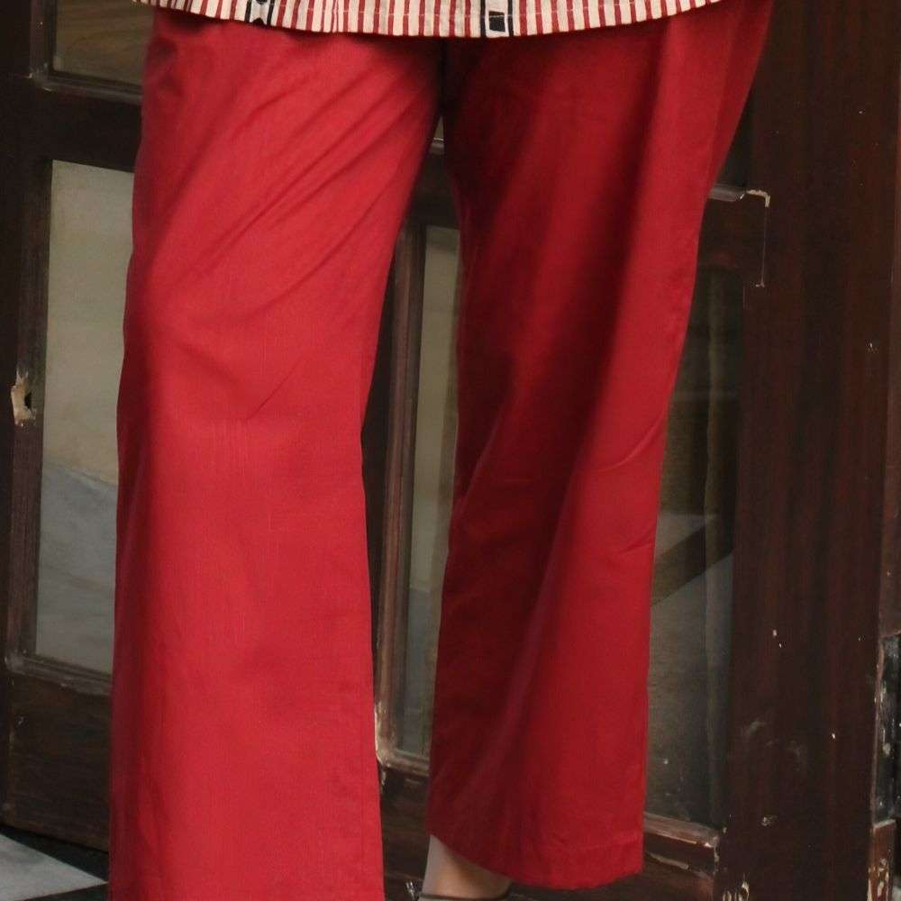 Red Woven Pure Cotton Trouser image number null