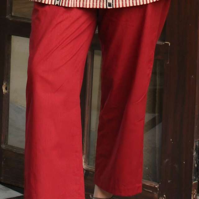 Red Woven Pure Cotton Trouser thumbnail image number null