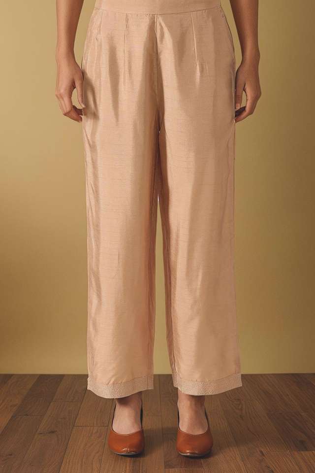Gold Viscose Embroidered Trouser image number