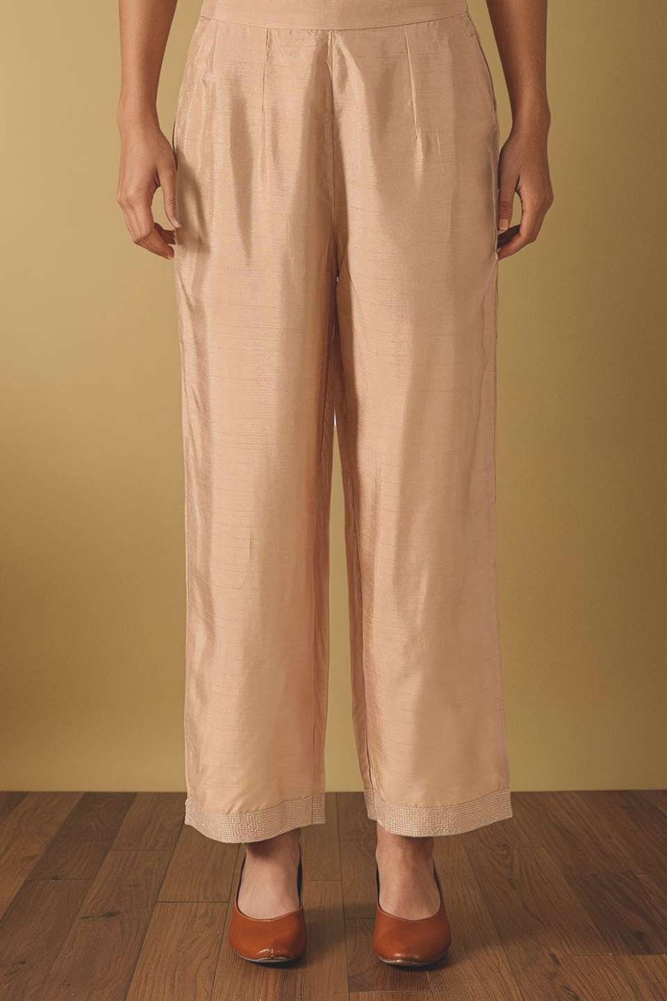 Gold Viscose Embroidered Trouser