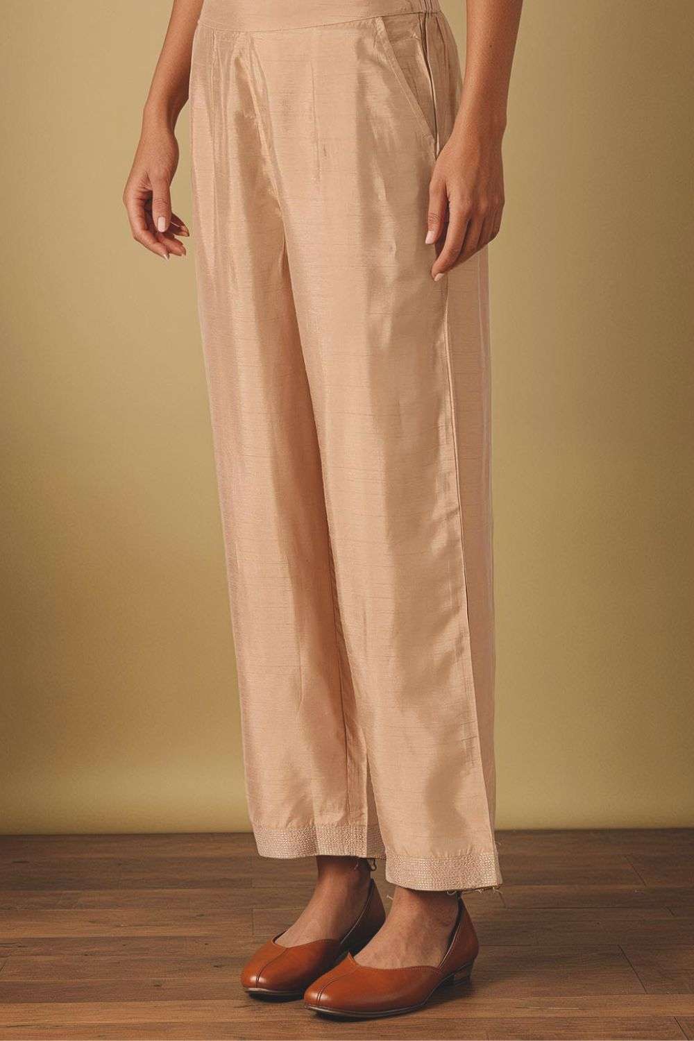 Gold Viscose Embroidered Trouser image number null