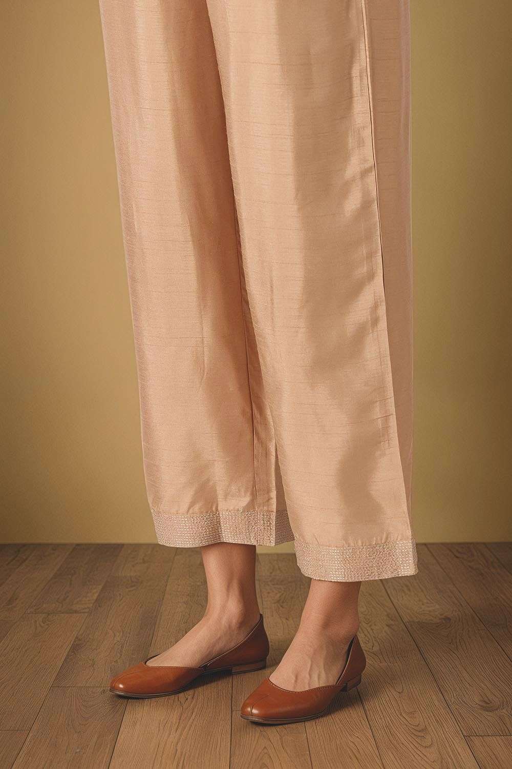 Gold Viscose Embroidered Trouser image number null