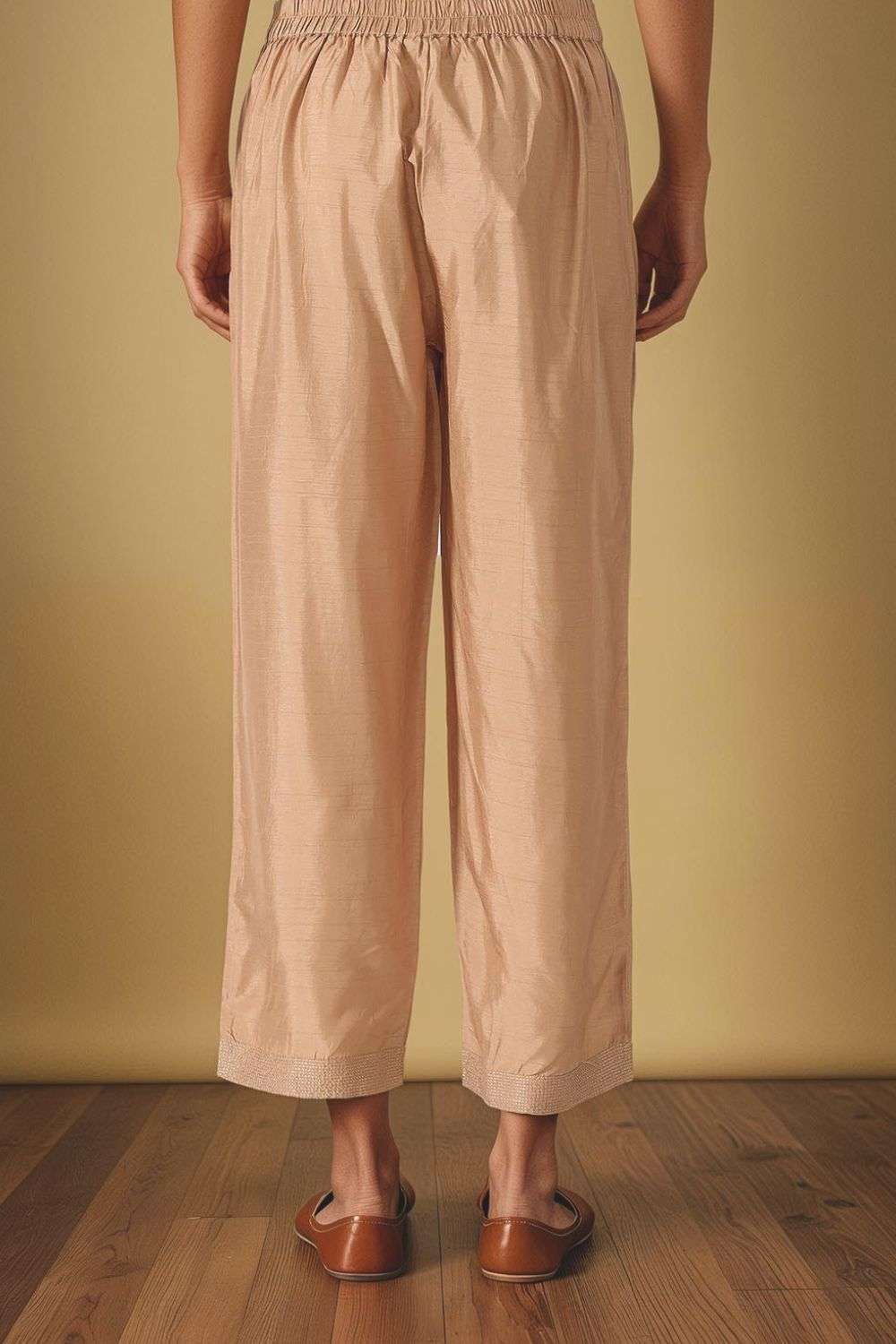Gold Viscose Embroidered Trouser image number null