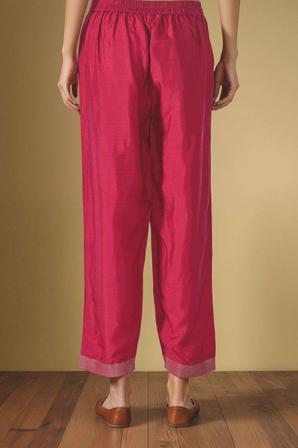 Dark Pink Viscose Embroidered Trouser image number null