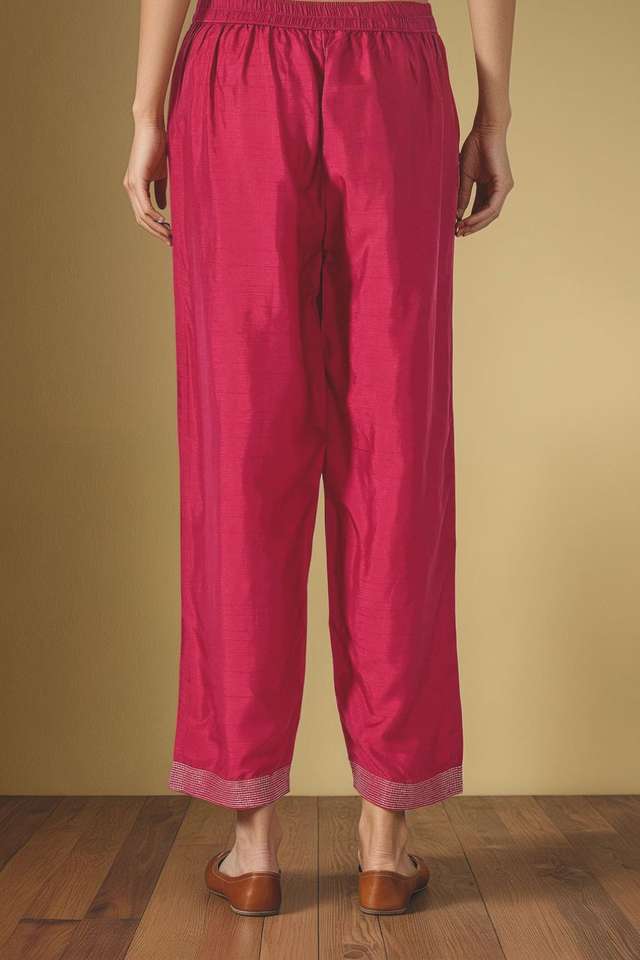 Dark Pink Viscose Embroidered Trouser thumbnail image number null