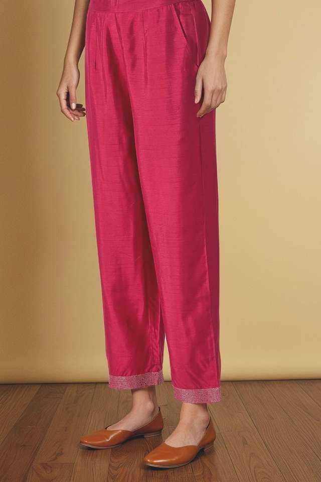Dark Pink Viscose Embroidered Trouser thumbnail image number null