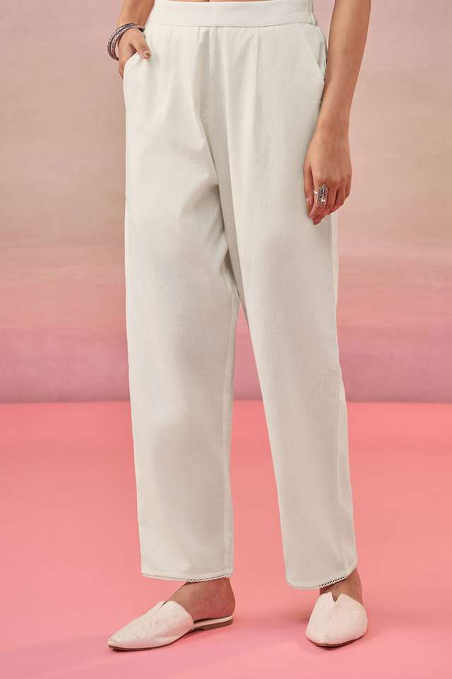 Off White Cotton Woven Trousers thumbnail image number null