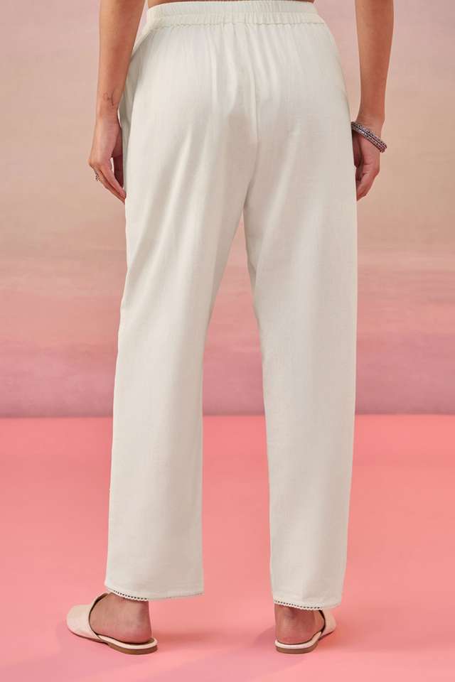 Off White Cotton Woven Trousers thumbnail image number null