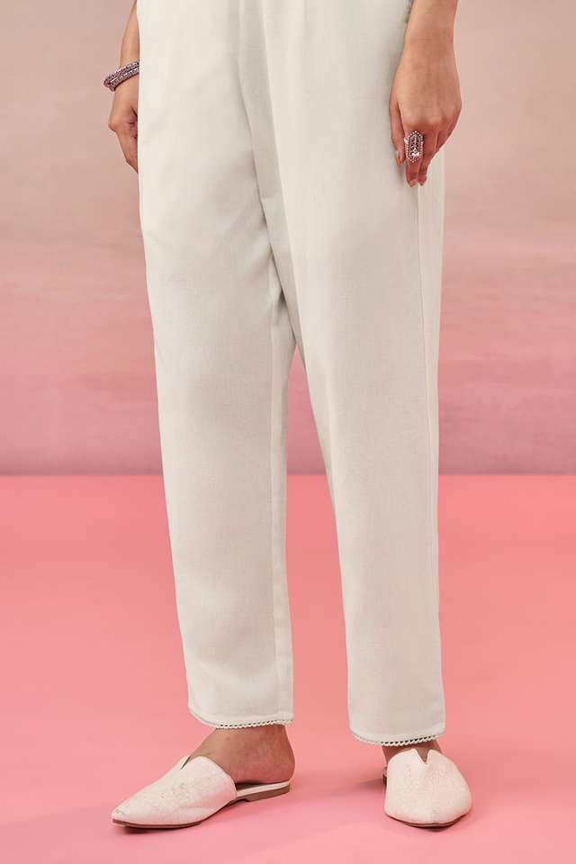 Off White Cotton Woven Trousers thumbnail image number null