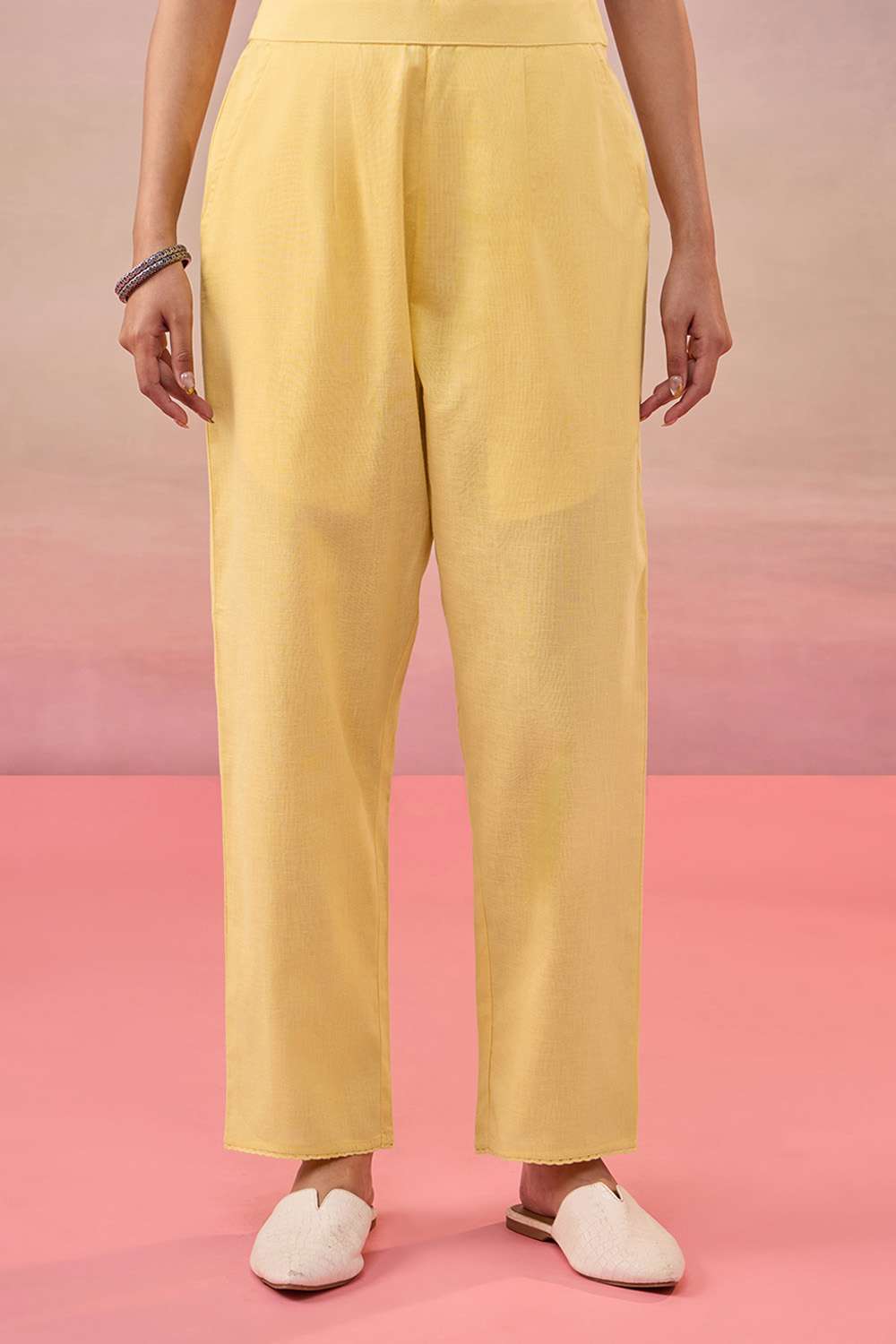 Yellow Cotton Woven Trousers image number null