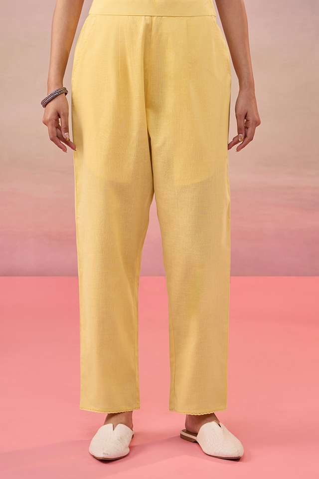 Yellow Cotton Woven Trousers image number