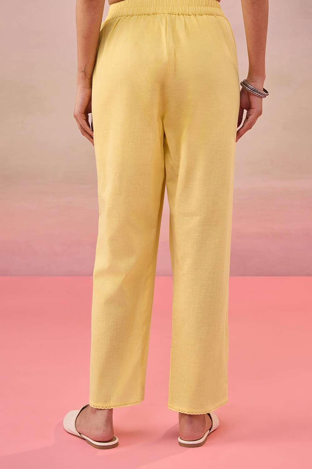 Yellow Cotton Woven Trousers image number null