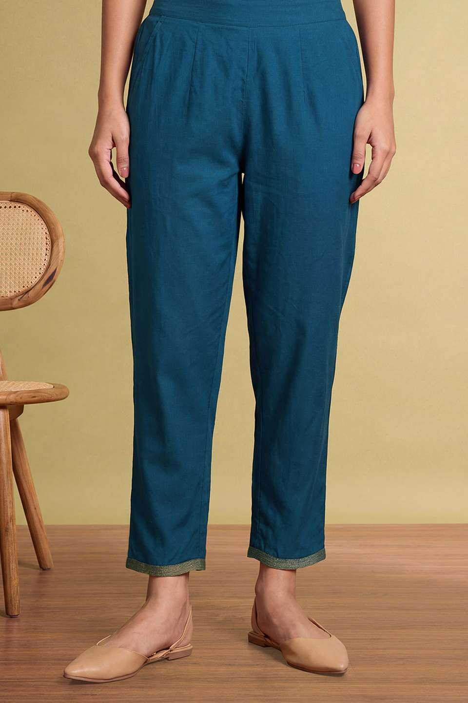 Dark Blue Woven Pure Viscose Trouser