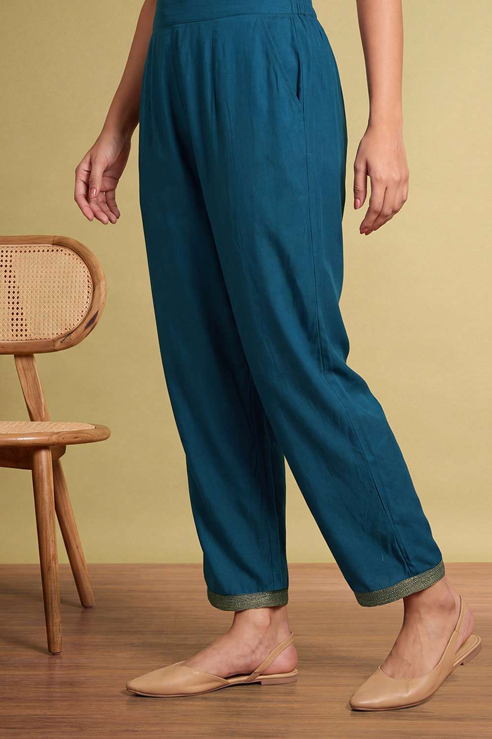 Dark Blue Woven Pure Viscose Trouser image number null