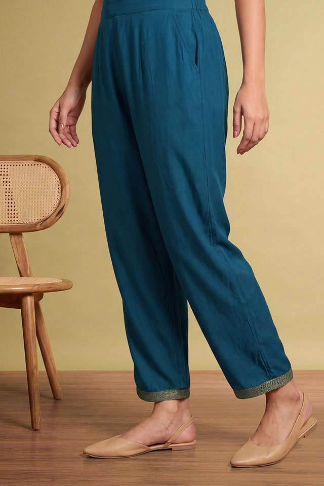 Dark Blue Woven Pure Viscose Trouser thumbnail image number null