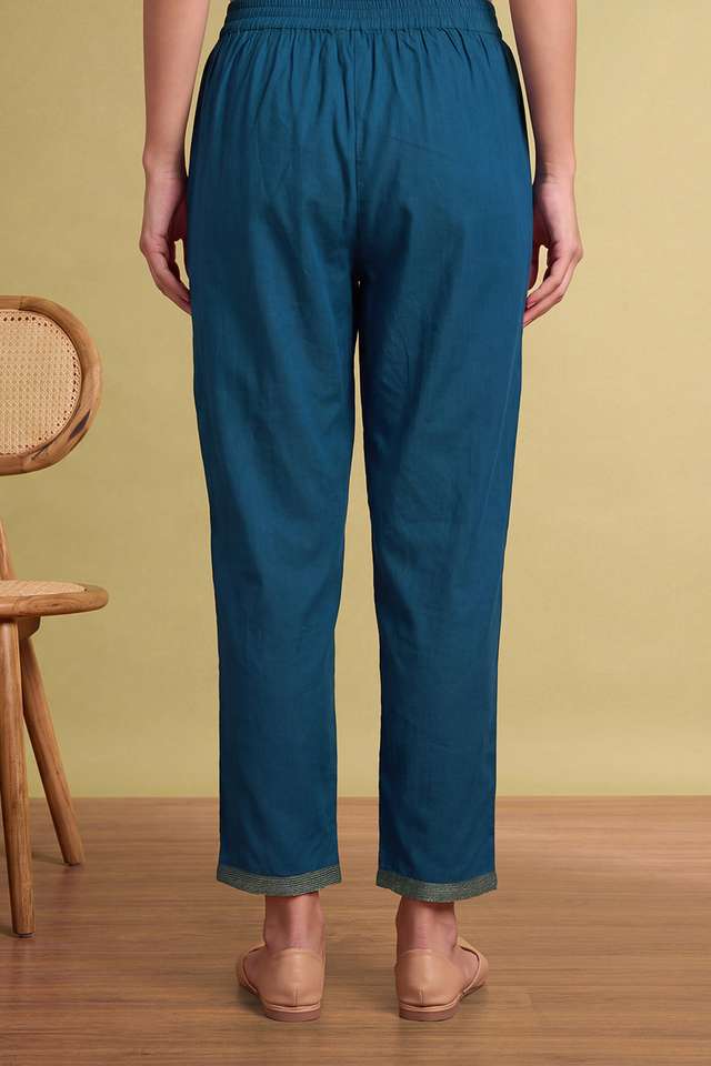 Dark Blue Woven Pure Viscose Trouser thumbnail image number null