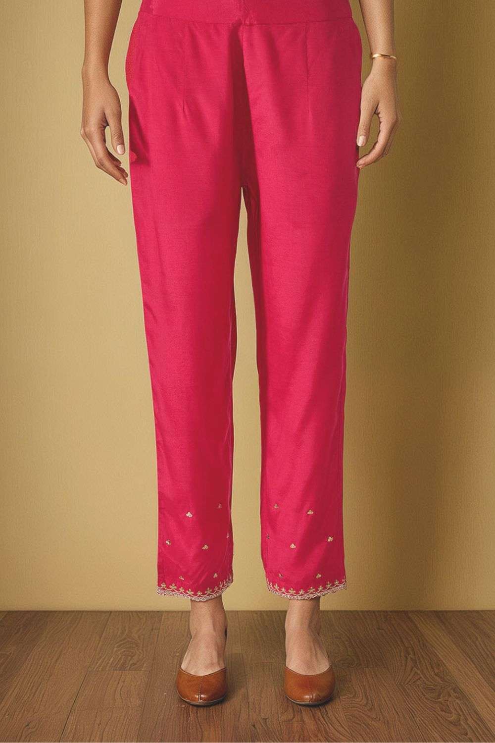 Pink Viscose Aari Trouser image number null