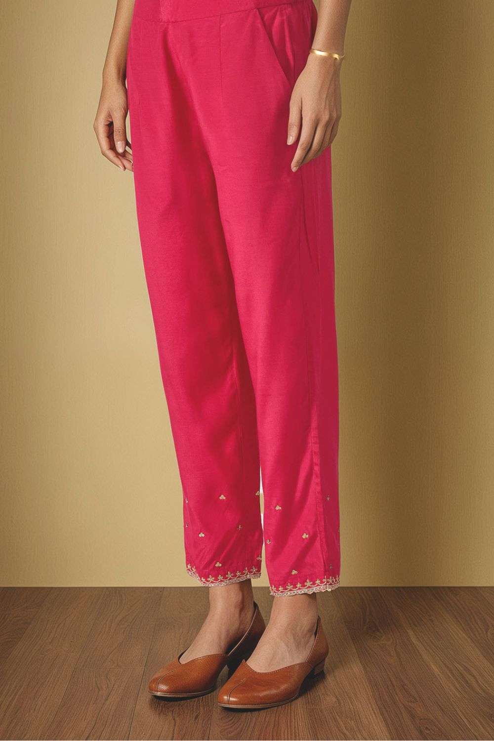 Pink Viscose Aari Trouser image number null