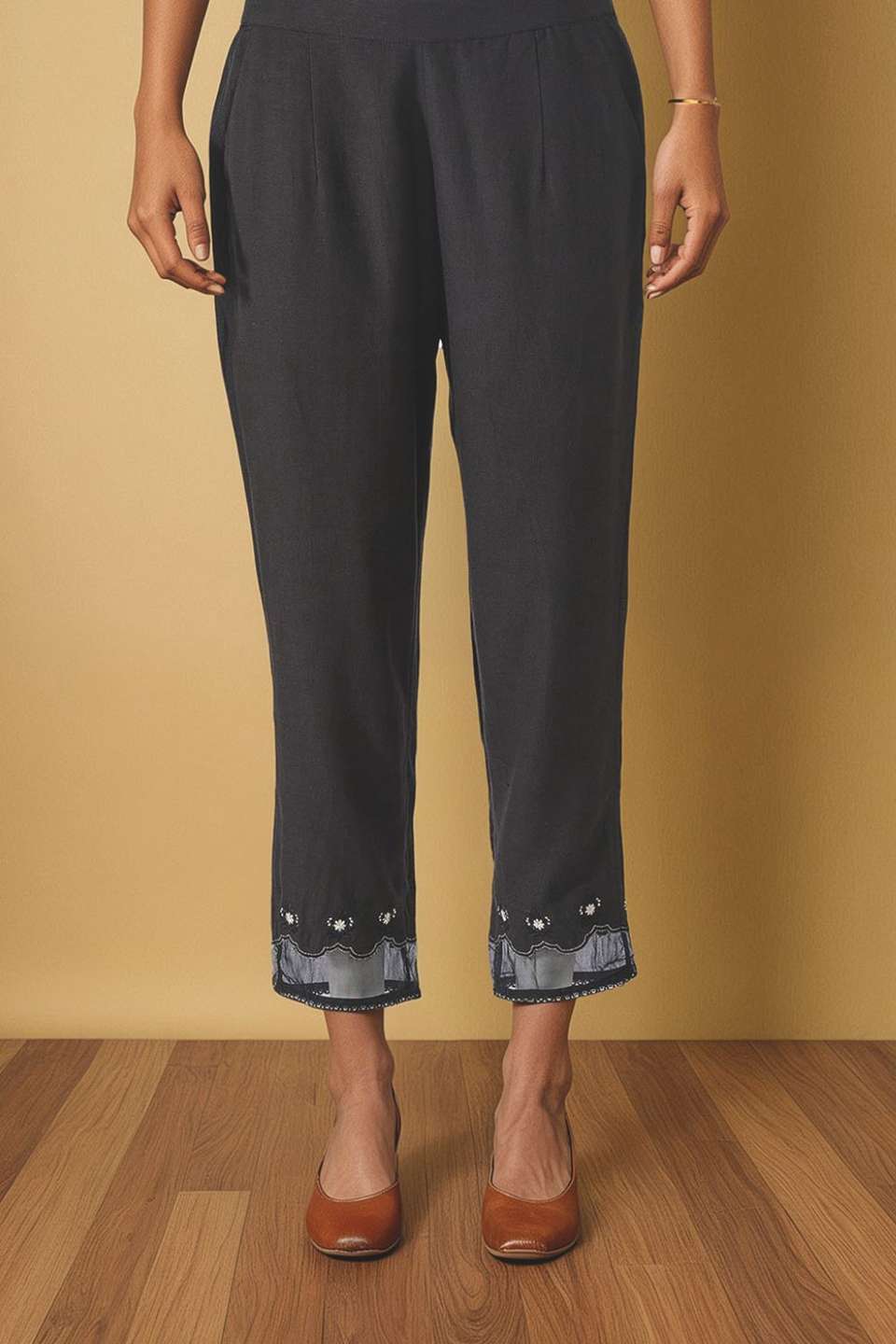 Black Viscose Aari Trouser