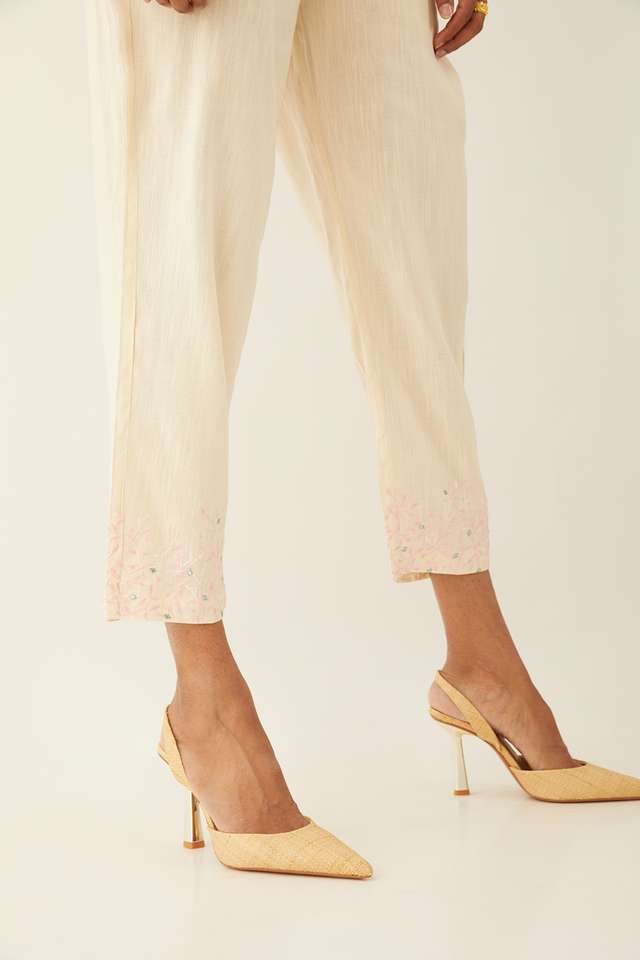 Off White Viscose Embroidered Trouser thumbnail image number null