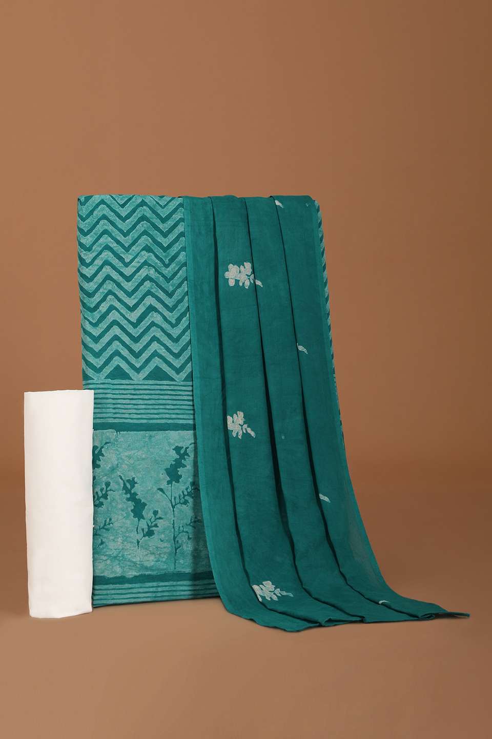 Green Pure Cotton Linen Dabu Block Printed Unstitched Suit Set