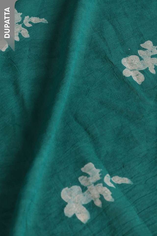 Green Pure Cotton Linen Dabu Block Printed Unstitched Suit Set thumbnail image number null