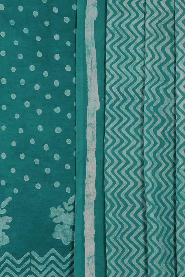 Green Pure Cotton Linen Dabu Block Printed Unstitched Suit Set thumbnail image number null