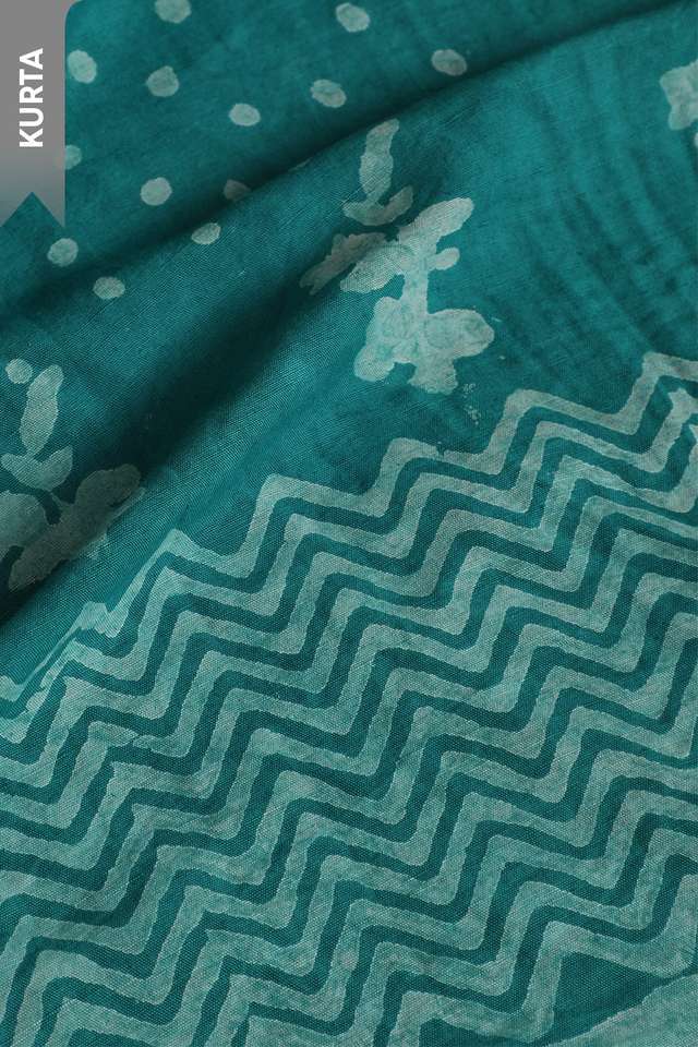 Green Pure Cotton Linen Dabu Block Printed Unstitched Suit Set thumbnail image number null