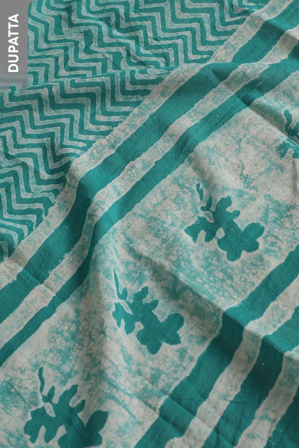Green Pure Cotton Linen Dabu Block Printed Unstitched Suit Set image number null