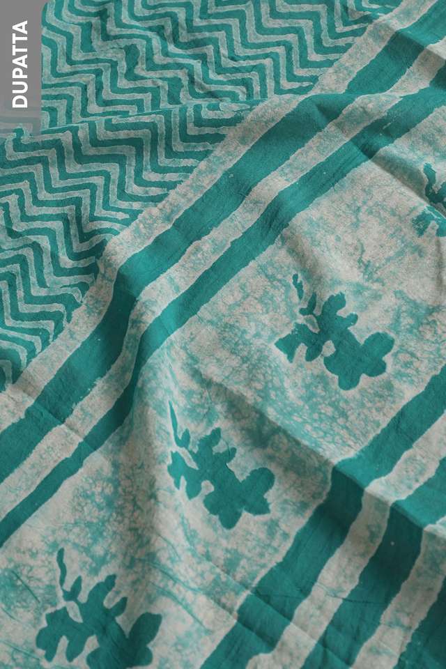 Green Pure Cotton Linen Dabu Block Printed Unstitched Suit Set thumbnail image number null