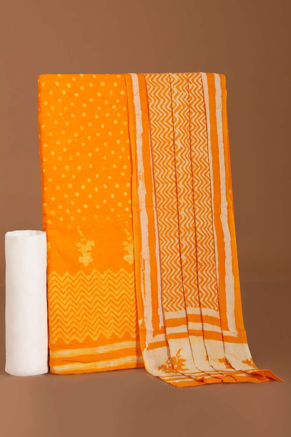 Yellow Pure Cotton Linen Dabu Block Printed Unstitched Suit Set image number null