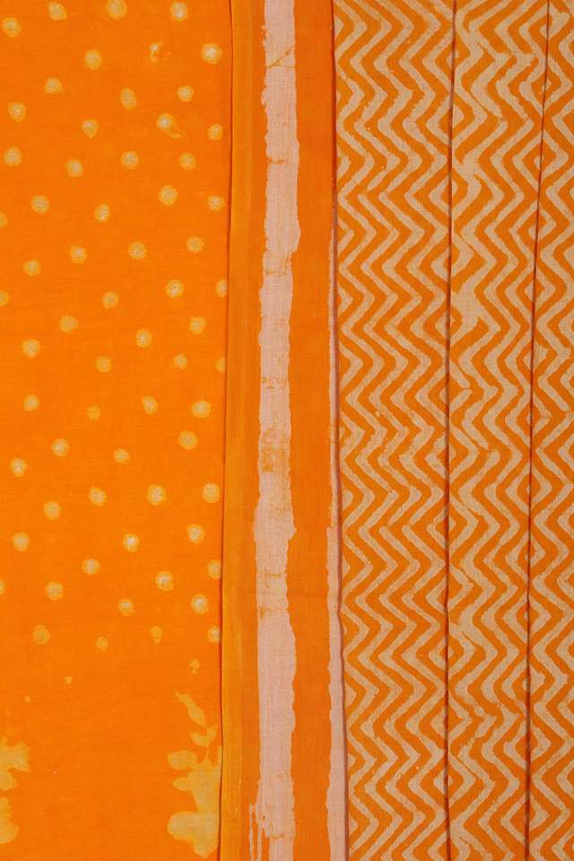 Yellow Pure Cotton Linen Dabu Block Printed Unstitched Suit Set thumbnail image number null