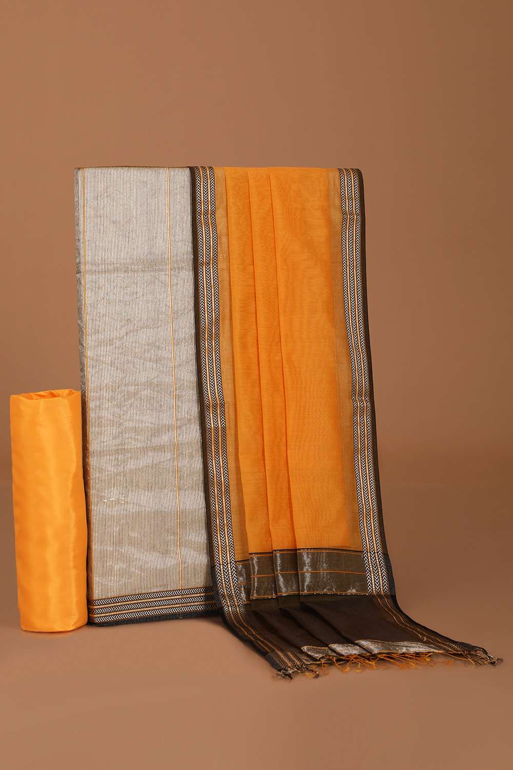 Brown Woven Pure Silk Tissue Unstitched Suit Set image number null